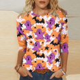 thumbnail image 1 of Yteetum Fall Outfits for Women 2025 3/4 Length Sleeve Womens Tops Halloween Print Oversize Crew Neck T-Shirt Tops Ladies Halloween Graphic Round Neck Loose Fits Plus Size Three Quarter Sleeve Shirts, 1 of 5