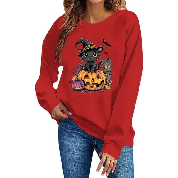 Yteetum Fall Sweatshirts for Women Oversized Crewneck Long Sleeve Halloween Cute Ghost Print Hoodless Sweatshirt Womens Causal Round Neck Loose Lightweight Comfy Cotton Shirts