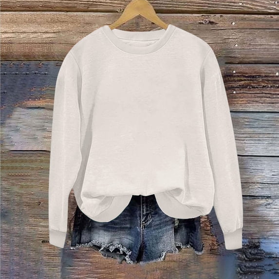 Yteetum Fall Sweatshirts for Women Oversized Crewneck Pullover Hoodless Sweatshirt Tops Casual Solid Round Neck Loose Lightwieght Comfy Long Sleeve Shirts