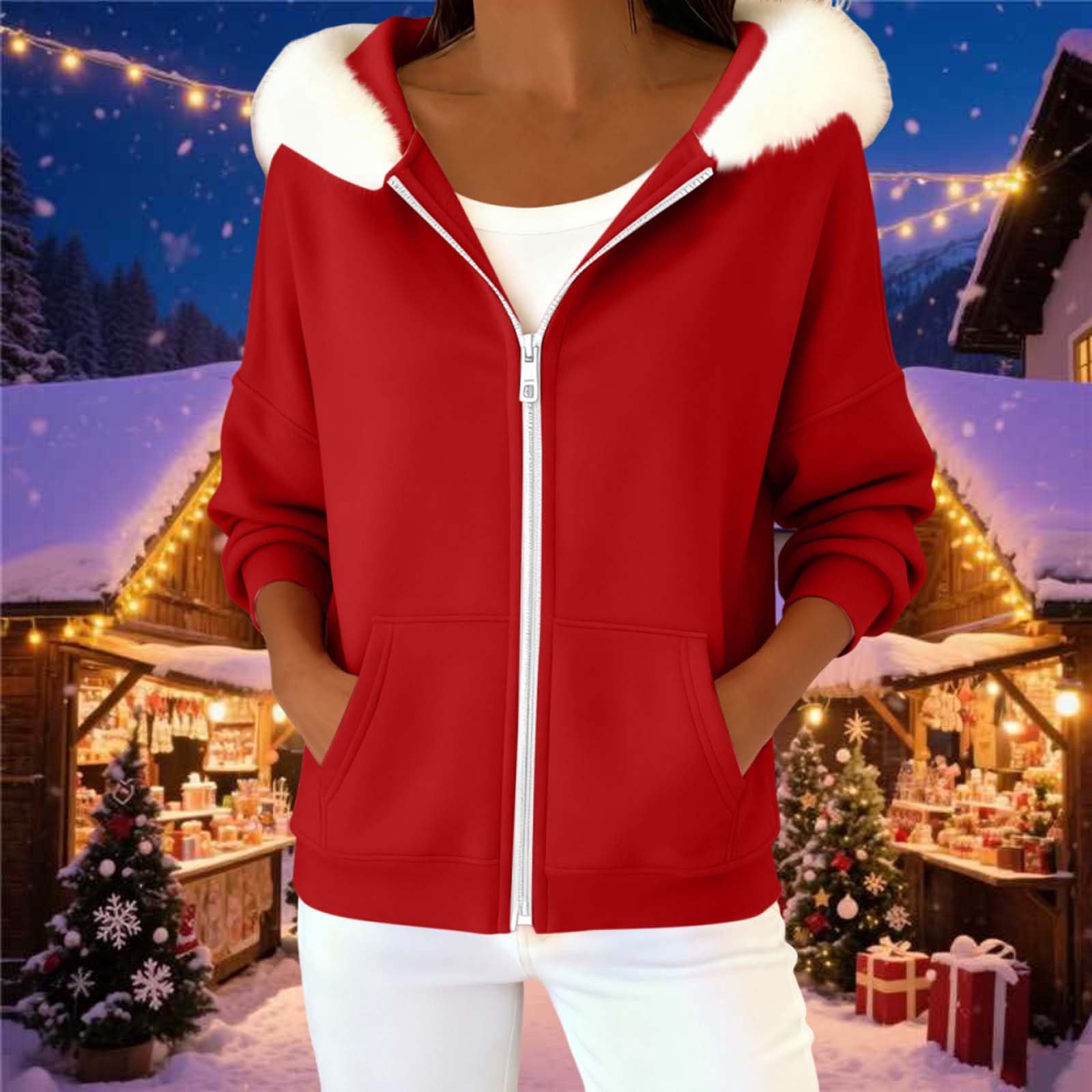 FUAX FUR HOODED SWEATSHIRT main image 1
