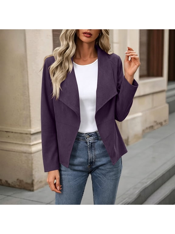 Faux Suede Suit Jackets for Women Open Front Draped Collared Cardigan Blazers Womens Fall Winter Solid Loose Comfy Long Sleeve Dressy Jackets