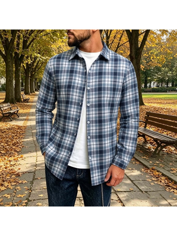 Flannel Plaid Shirts for Men Oversized Long Sleeve Brushed Checkered Button Down Shirt Men Fall Casual Loose Comfy Lapel Collared T Shirts