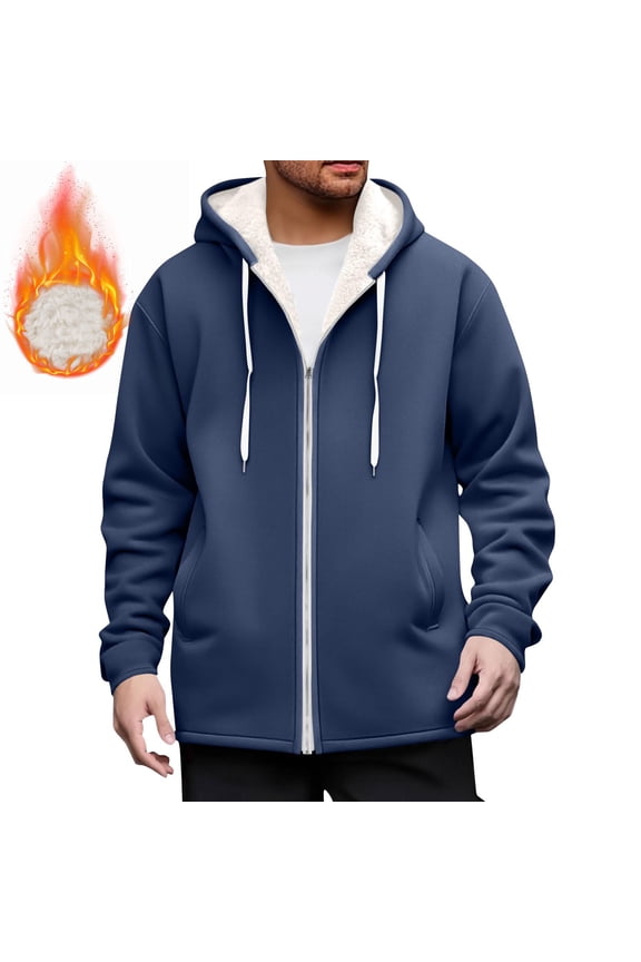 Fleece Hoodies for Men Oversized Zip Up Winter Fleece Lined Hooded Sweatshirts Mens Casual Solid Thick Fleece Long Sleeve Zipper Hooded Cardigan Sweatshirts Sports Full Zip Hooded Sweatshirts