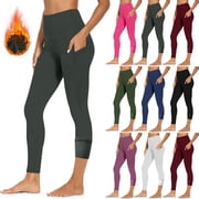 Fleece Lined Leggings Women Oversized Thermal Thick High Waisted Tummy Control Workout Running Yoga Legging Womens Casual Solid Fleece Fitness Sports Yoga Athle