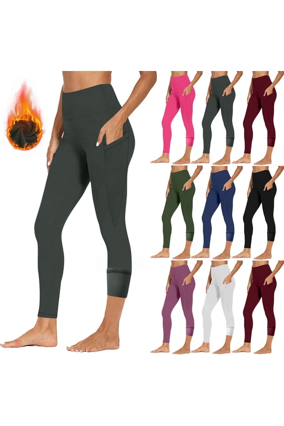 Fleece Lined Leggings Women Oversized Thermal Thick High Waisted Tummy Control Workout Running Yoga Legging Womens Casual Solid Fleece Fitness Sports Yoga Athletic Leggings Winter Warm Tights