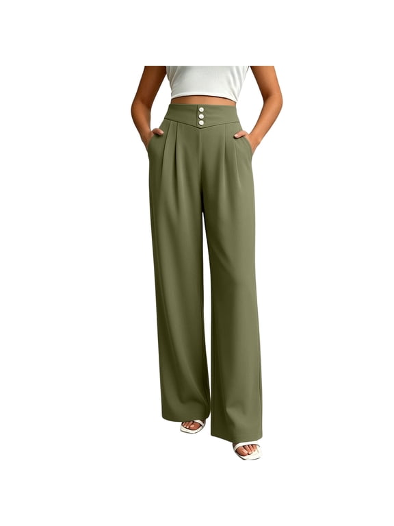 Flowy Drape Pants for Women Baggy Straight Wide Leg Office Work Dress Pant Womens Casual Solid Loose Comfy Business Suit Pants