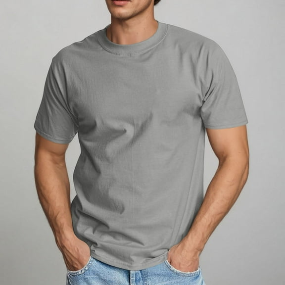 Yteetum Gray Men's Tee Shirts Summer Solid Color Comfortable Stretch Casual Athletic Pullover Crew Neck Short Sleeve T-shirts Tops S