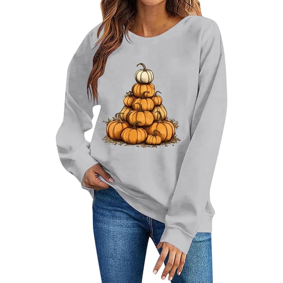 Yteetum Halloween Sweatshirt for Women Oversized Crewneck Long Sleeve Shirts Fall Casual Graphic Printed Round Neck Loose Lightweight Comfy Hoodless Sweatshirts