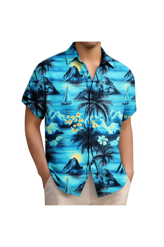 Hawaiian Shirt for Men Oversized Floral Print Lapel Button Down Hawaiian Short Sleeve Shirts Mens Casual Plus Size Button Hawaiian Print Resort Style T Shirts Summer Hawaiian Beach Tee Shirt