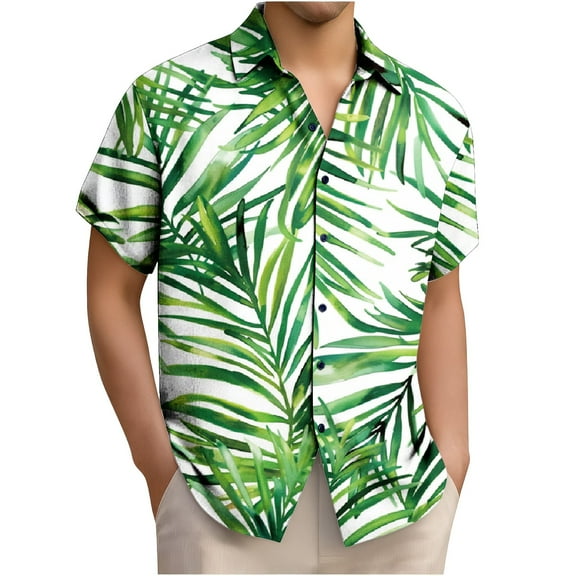 Yteetum Hawaiian Shirt for Men Oversized Floral Print Lapel Button Down Hawaiian Short Sleeve Shirts Mens Casual Plus Size Button Hawaiian Print Resort Style T Shirts Summer Hawaiian Beach Tee Shirt