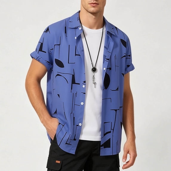 Yteetum Hawaiian Shirt for Men Button Down Abstract Printed Short Sleeve Tops Summer Casual Lapel Neck Loose Lightweight Vacation Beach Shirts