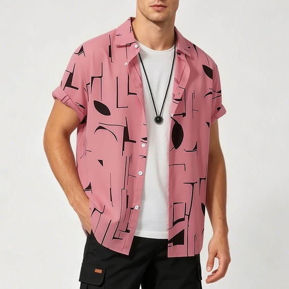 Yteetum Hawaiian Shirt for Men Button Down Abstract Printed Short Sleeve Tops Summer Casual Lapel Neck Loose Lightweight Vacation Beach Shirts