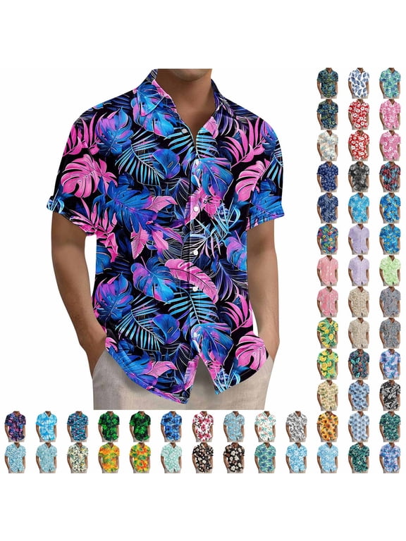 Hawaiian Shirt for Men Short Sleeve T Shirts Floral Print Hawaiian Casual Button Down Short Sleeve Lapel Beach Summer T-Shirts