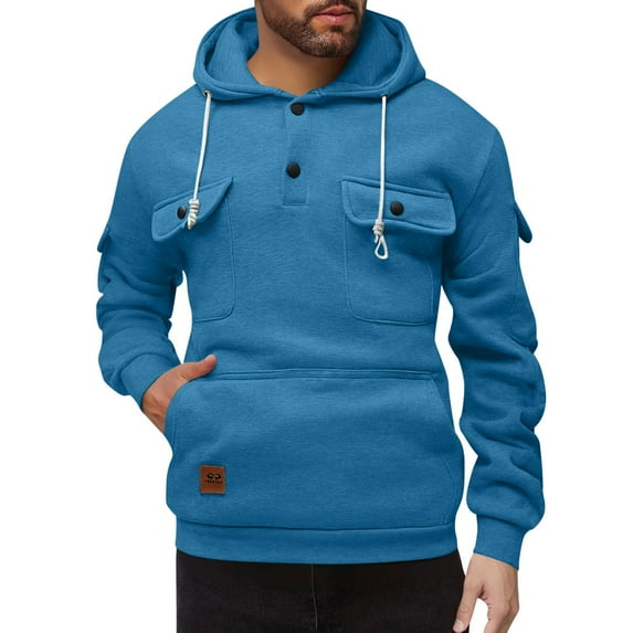 Yteetum Hoodies for Men Oversized Quarter Button Drawstring Pullover Hooded Sweatshirts Tops Mens Casual 1/4 Button Loose Fits Athletic Hoodies Sports Workout Running Sweatshirts Fall Winter Clothes