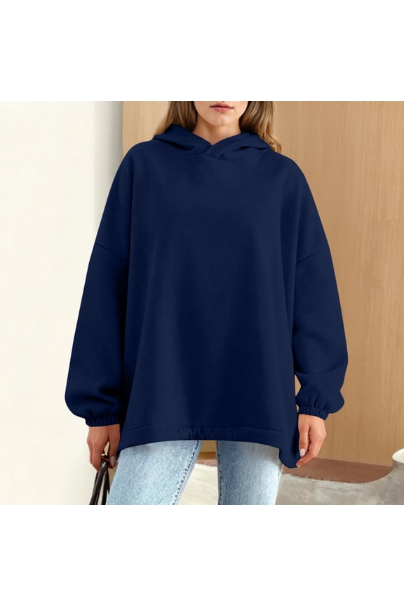 Hoodies for Women Oversized Crewneck Adjustable Drawstring Hem Pullover Hooded Sweatshirts Tops Womens Casual Solid Plus Sized Loose Long Sleeve Hooded Sweatshirts Fall Winter Clothes Clothes