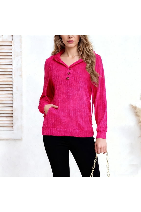 Hoodies for Women Oversized Drawstring Ribbed Knit Button Up Hood Sweaters Womens Casual Solid Loose Comfy Long Sleeve Pullover Hooded Raglan Sweater Sweatshirts Top Fall Winter Clothes