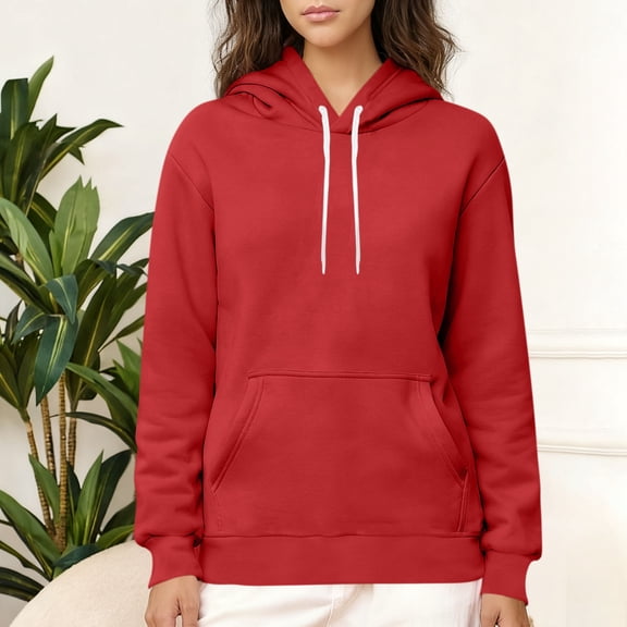 Yteetum Hoodies for Women Oversized Drawstring Winter Warm Fleece Lined Pullover Hooded Sweatshirts Top Womens Casual Solid Loose Long Sleeve Thick Thermal Fleece Hooded Sweatshirts Fall Clothes