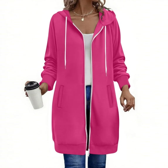 Yteetum Hoodies for Women Oversized Zip Up Long Tunic Sweatshirts Pullover Fleece Hooded Sweatshirt Top Womens Casual Solid Zipper Loose Fits Comfy Drawstring Hood Sweatshirts Fall Winter Jacket Coat