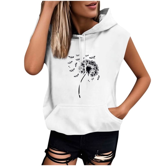 Yteetum Hoodies for Women Oversized Drawstring Sleeveless Graphic Printed Pullover Hoodie Womens Fall Winter Loose Comfy Hooded Outwer
