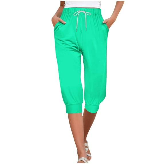 Yteetum Joggers for Women Fashion Solid Color Casual Loose Straight Sweatpants Cropped Pants