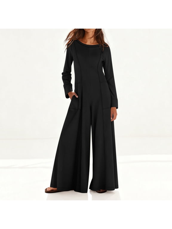 Jumpsuits for Women Plus Size Zipper Wide Leg Romper Pants Womens Casual Solid Loose Fits Comfortable Zip Up Jumpsuit with Pockets