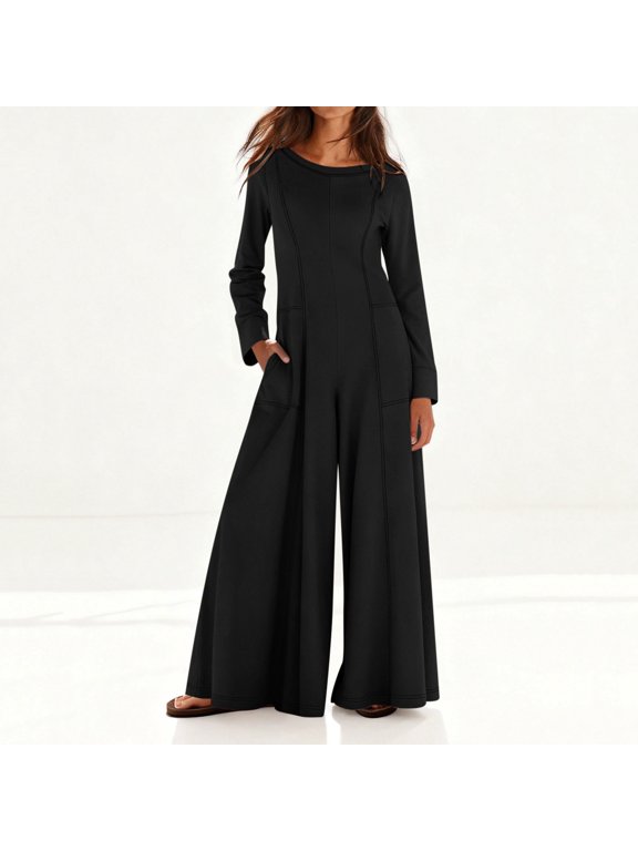 Jumpsuits for Women Zipper Wide Leg Romper Pants Casual Solid Loose Lightweight Comfy Zip Up Jumpsuit