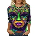 thumbnail image 1 of Yteetum Mardi Gras T Shirts for Women Oversized Crewneck Carnival Mask Print 3/4 Sleeve Top Womens Casual Round Neck Funny Mask Tuesday Carnival Party 3/4 Length Sleeve Tee Shirt Spring Summer Clothe, 1 of 6