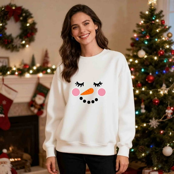 Yteetum Matching Christmas Sweatshirts for Couples Oversized Crewneck Christmas Print Pullover Hoodless Sweatshirts Mens Womens Round Neck Xmas Graphic Print Long Sleeve Sweatshirt Christmas Gifts
