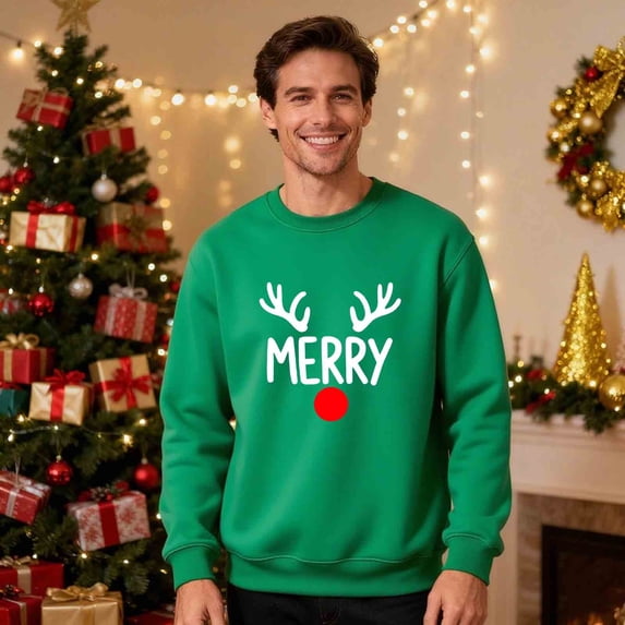 Yteetum Matching Christmas Sweatshirts for Couples Oversized Crewneck Christmas Print Pullover Hoodless Sweatshirts Mens Womens Round Neck Xmas Graphic Print Long Sleeve Sweatshirt Christmas Gifts