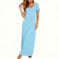 thumbnail image 1 of Yteetum Maxi Dresses for Women Summer Short Sleeve Crewneck A Line T Shirts Dresses Casual Solid Round Neck Loose Lightweight Comfy Long Dress, 1 of 7