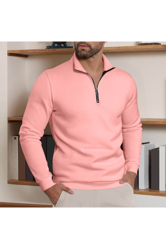 Men's 1/4 Zipper Sweatshirts Oversized Quarter Zip Stand Up Collar Long Sleeved Pullover Hoodless Sweatshirt Top Mens Casual Half Zipper Loose Sweatshirt Plus Size Solid Henley Collared Shirt