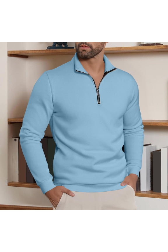 Men's 1/4 Zipper Sweatshirts Oversized Quarter Zip Stand Up Collar Long Sleeved Pullover Hoodless Sweatshirt Top Mens Casual Half Zipper Loose Sweatshirt Plus Size Solid Henley Collared Shirt