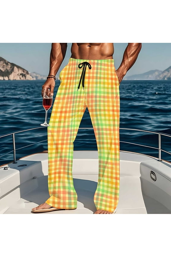 Men's 100% Cotton Pajama Pants Plaid Print Eastic Waist Lounge Sleep Pants Mens Casual Loose Stretch Soft Lightweight Straight Leg Homewear Pj Bottoms Pajamas Pants with Pockets
