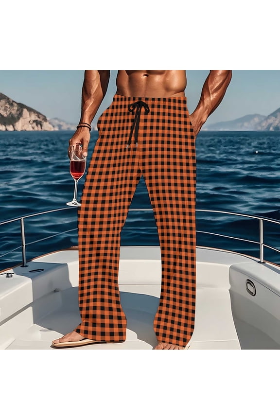 Men's 100% Cotton Pajama Pants Plaid Print Eastic Waist Lounge Sleep Pants Mens Casual Loose Stretch Soft Lightweight Straight Leg Homewear Pj Bottoms Pajamas Pants with Pockets