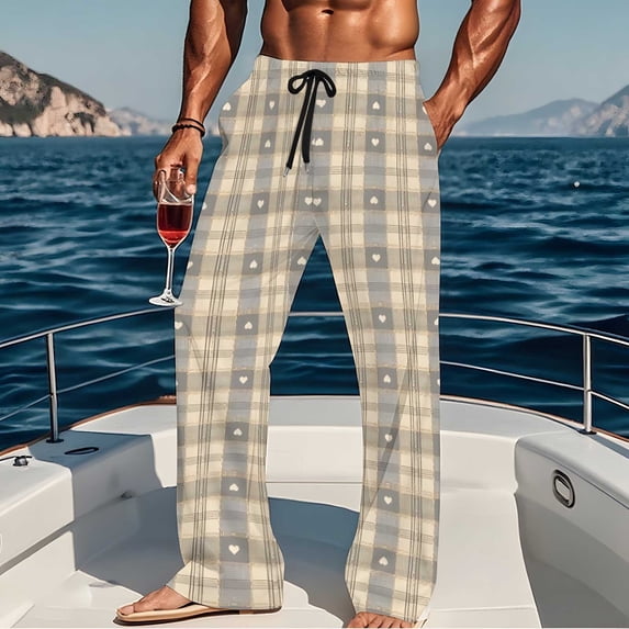 Yteetum Men's 100% Cotton Pajama Pants Plaid Print Eastic Waist Lounge Sleep Pants Mens Casual Loose Stretch Soft Lightweight Straight Leg Homewear Pj Bottoms Pajamas Pants with Pockets