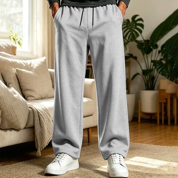 Yteetum Men's Baggy Sweatpants Wide Leg Drawstring Elastic Waist Workout Gym Pants Man Fall Winter Solid Loose Comfy Straight Running Athletic Trousers