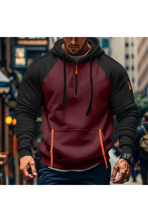 Men's Cargo Hoodies Quarter Zip Drawstring Sweatshirts Pullover Tactical Hoodies Tops Mens Casual Solid Loose Half Zip Sports Long Sleeve Athletic Hooded Sweatshirts Tops Fall Clothes