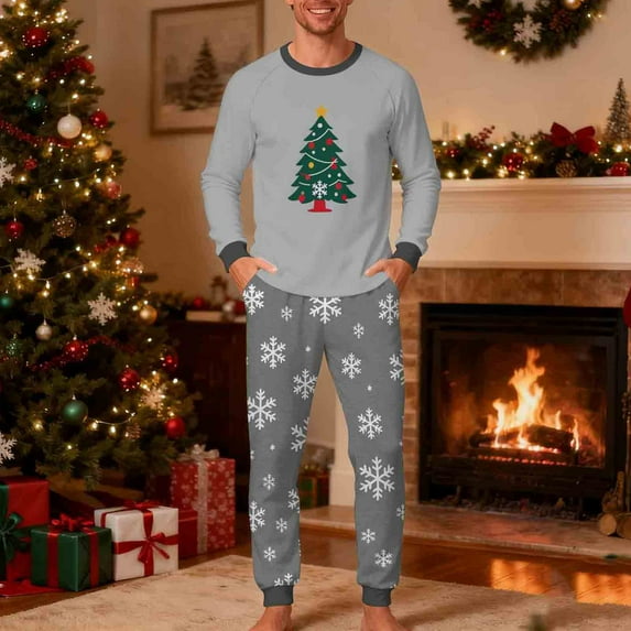 Yteetum Men's Christmas Pajama Set Oversized Crewneck Long Sleeve Christmas Plaid Print Pajamas Shirts and Plaid Pajama Pants Matching Set Mens Plaid Print Sleepwear PJ Set Christmas Loungewear Sets