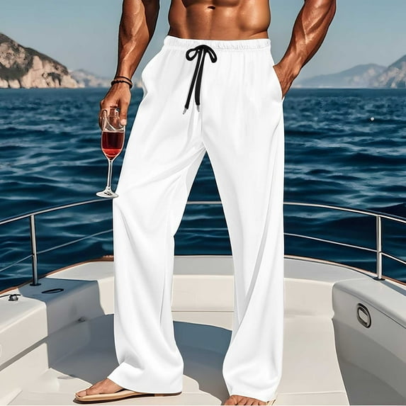 Yteetum Men's Cotton Pajama Pants Eastic Waist Lounge Sleep Pants Mens Casual Solid Color Loose Stretch Soft Lightweight Straight Leg Homewear Pj Bottoms Comfy Pajamas Pants with Pockets