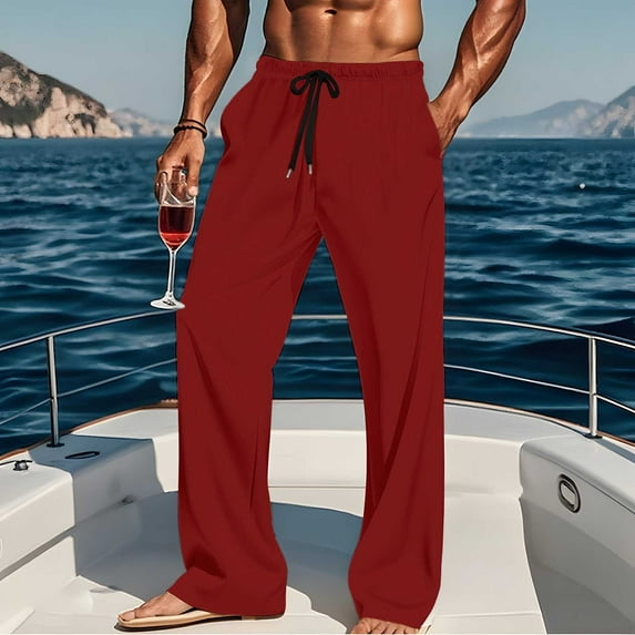 Yteetum Men's Cotton Pajama Pants Eastic Waist Lounge Sleep Pants Mens Casual Solid Color Loose Stretch Soft Lightweight Straight Leg Homewear Pj Bottoms Comfy Pajamas Pants with Pockets