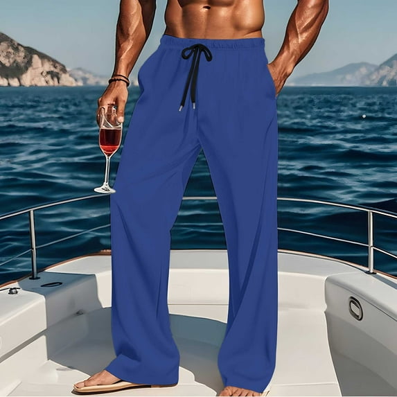 Yteetum Men's Cotton Pajama Pants Eastic Waist Lounge Sleep Pants Mens Casual Solid Color Loose Stretch Soft Lightweight Straight Leg Homewear Pj Bottoms Comfy Pajamas Pants with Pockets