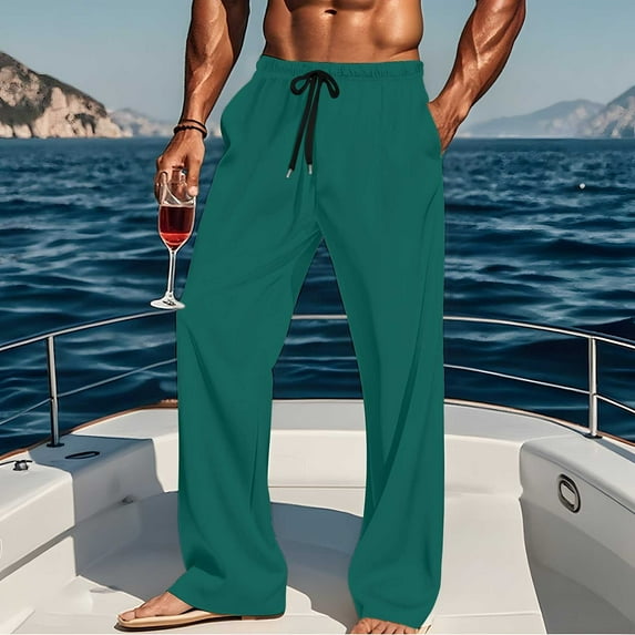 Yteetum Men's Cotton Pajama Pants Eastic Waist Lounge Sleep Pants Mens Casual Solid Color Loose Stretch Soft Lightweight Straight Leg Homewear Pj Bottoms Comfy Pajamas Pants with Pockets