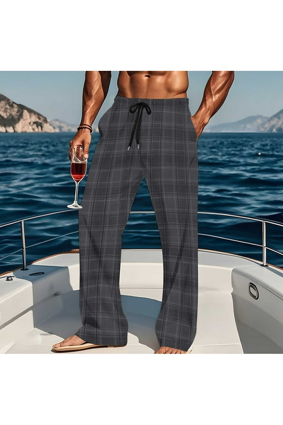 Men's Cotton Pajama Pants, Plaid Printing Eastic Waist Lightweight Sleeping Lounge Wear Trousers Mens Casual Loose Comfy Straight Leg Homewear Pj Bottoms Pajamas Pants with Pockets