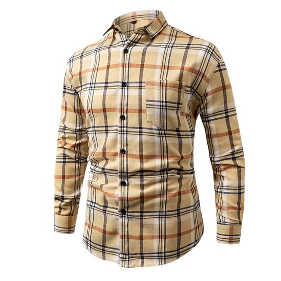 Yteetum Men's Cotton Plaid Shirts Oversized Long Sleeve Turndown Collar Button Striped Shirt Men Fall Causal Checkered Lightweight Loose Comfy T Shirt