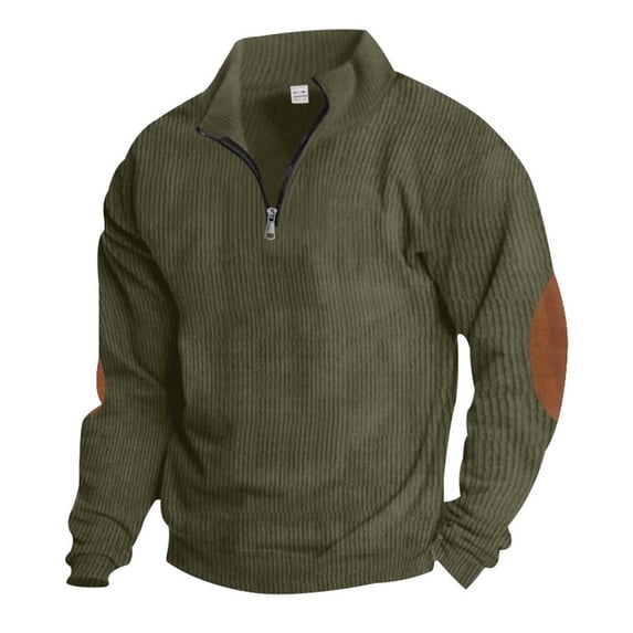 Yteetum Men's Fashion Corduroy Hoodies & Sweatshirts Elbow Patches Stand Collar 1/4 Button Down Sweatshirts Mens Casual Stand-Up Collar Loose Long Sleeve Sweater Retro Corduroy Sweatshirts