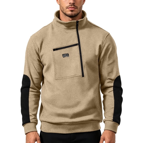 Yteetum Men's Fleece Tactical Sweatshirts Long Sleeve Half Zip Up Pullover Hoodless Sweatshirt Fall Winter Loose Comfy Workout Training Sweatshirts