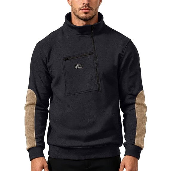 Yteetum Men's Fleece Tactical Sweatshirts Long Sleeve Half Zip Up Pullover Hoodless Sweatshirt Fall Winter Loose Comfy Workout Training Sweatshirts