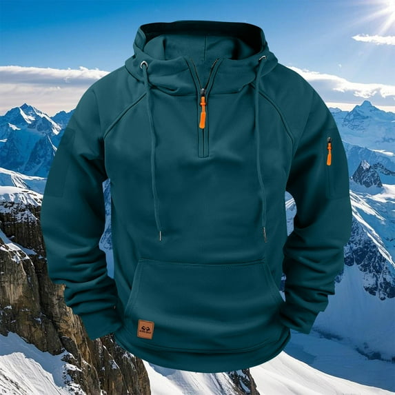 Yteetum Men's Oversize Hoodies Sweatshirts Half Zip Drop Shoulder Pullover Tactical Cargo Hoodies Sport Jackets Mens Casual Solid Vintage Quarter Zip Loose Long Sleeve Workout Hooded Sweatshirt Tops