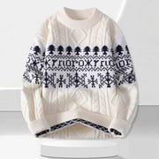 YTEETUM Men's Oversize Knitted Sweaters Christmas Reindeer Jacquard Crewneck Stretch Pullover Sweaters Top Mens Casual Christmas Print Loose Elastic Long Sleeve Round Neck Knit Fall Sweater Outerwear