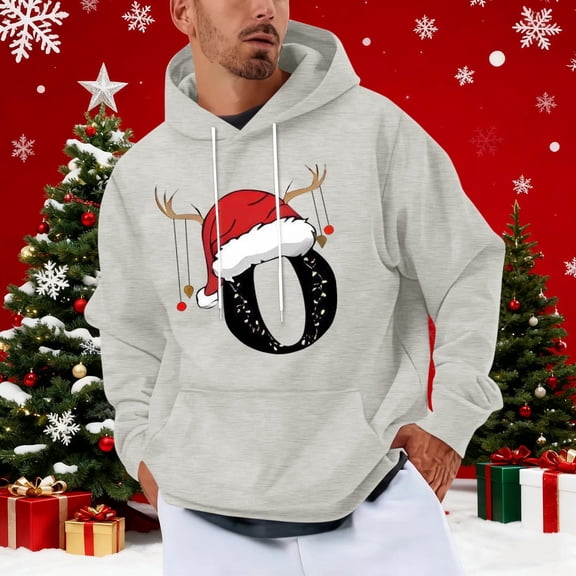 Yteetum Men's Oversized Christmas Hoodies Christmas Letter Print Drawstring Pullover Hooded Sweatshirts Mens Casual Christmas Graphic Print Loose Long Sleeve Hoodies Xmas Holiday Hooded Sweatshirt